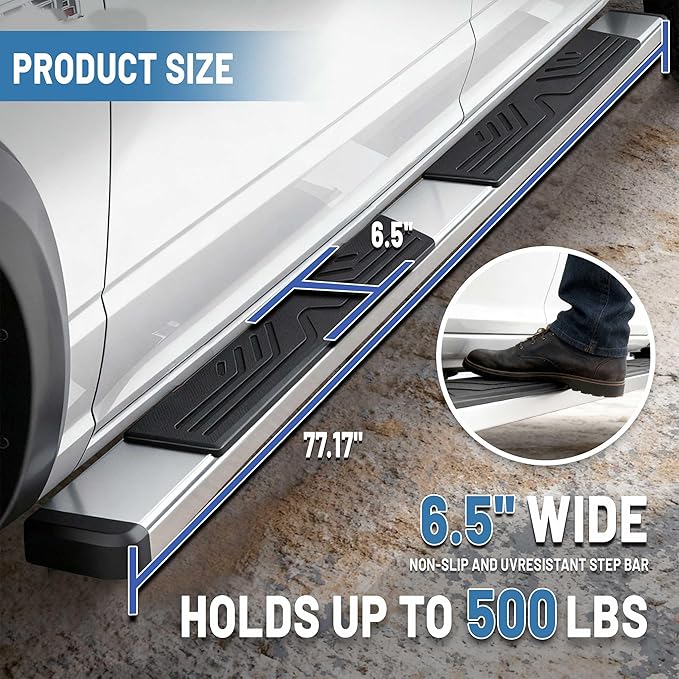 PZ 6.5" Running Boards Compatible with 2019-2025 Dodge Ram 1500 Quad/Extended Cab New Body Style Chrome Stainless Steel Side Steps Rails Nerf Bar(Only for 2019-2025 Ram 1500 New Body Style)