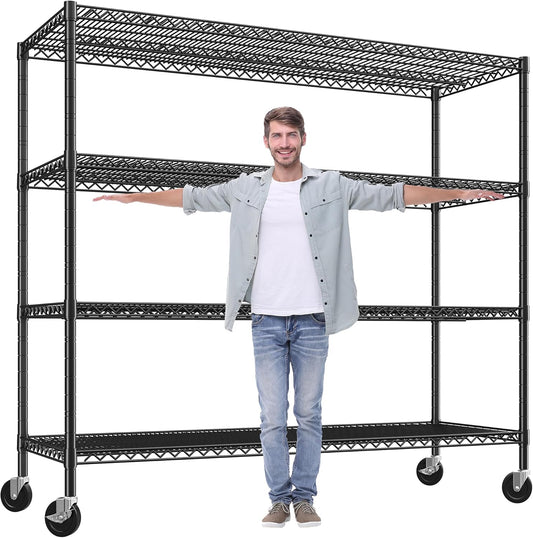 REIBII 60" W Storage Shelves 2878LBS Wire Shelving Unit with Wheels Heavy Duty Metal Shelving Adjustable Metal Shelves for Pantry,Kitchen,Garage,Basement,Business,Warehouse,School,60”W ×24”D×65.3”H