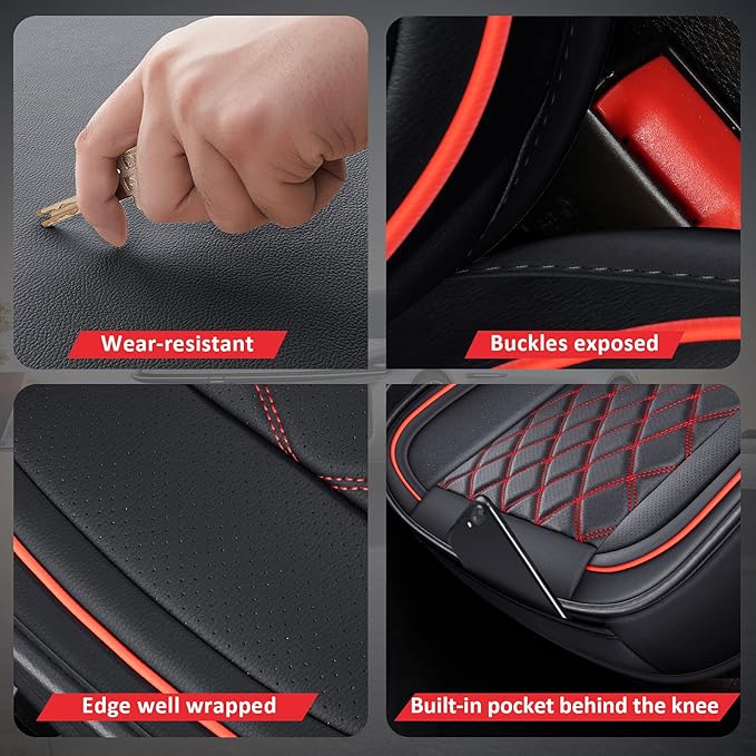 MIROZO Front Seat Covers,2PCS Car Seat Covers Red Waterproof Seat Protector Automotive Vehicle Cushion Cover Universal Fit for Most Sedan, Truck and SUV for Sentra Altima Maxima (Black and Red)