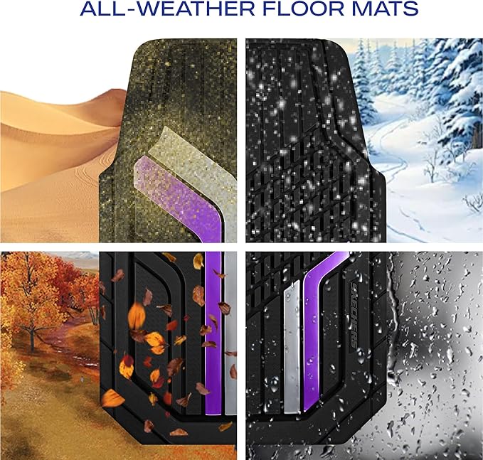 Skechers Heavy Duty Rubber Car Floor Mats,Dual Color Design Floor Mats,All Weather Car Mats,Waterproof Trim to Fit Universal Floor Car Accessories,Automotive Floor Mats for Cars Trucks Suvs,Purple