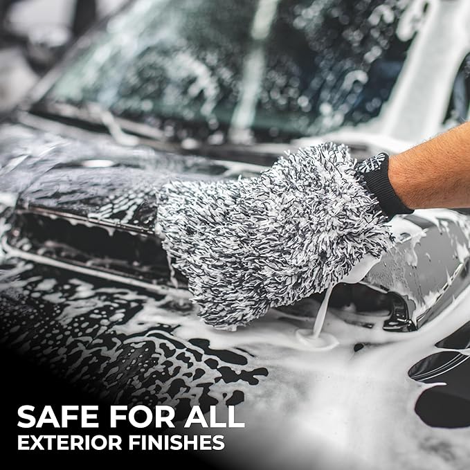 The Rag Company - The Cyclone Ultra Wash Mitts - 70/30 'Gauntlet' Blend Korean Microfiber, Foam Padding, Scratch-Free, Lint-Free, Great for Rinseless Washing, 8in x 9in, Blue + Black (2-Pack)