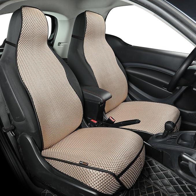 Auto Newer Bucket Car Seat Cover,Breathable Front Car Seat Cushion,Comfortable Car Seat Protector,Anti-Slip Full Wrap Driver Car Seat Protector with Storage Pocket,Universal All Seasons(Beige,2PCS)