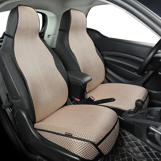 Auto Newer Bucket Car Seat Cover,Breathable Front Car Seat Cushion,Comfortable Car Seat Protector,Anti-Slip Full Wrap Driver Car Seat Protector with Storage Pocket,Universal All Seasons(Beige,2PCS)