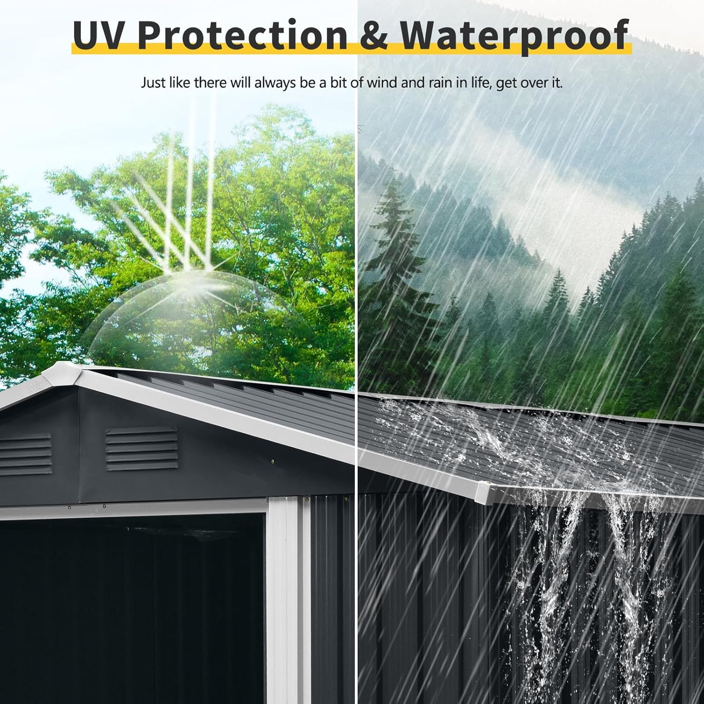 6x8 FT Outdoor Storage Shed, Metal Garden Shed with Frame Floor, Outside Tool Shed with Lockable Sliding Doors, Waterproof Storage Building with Sloped Roof for Backyard, Patio, Lawn, Black