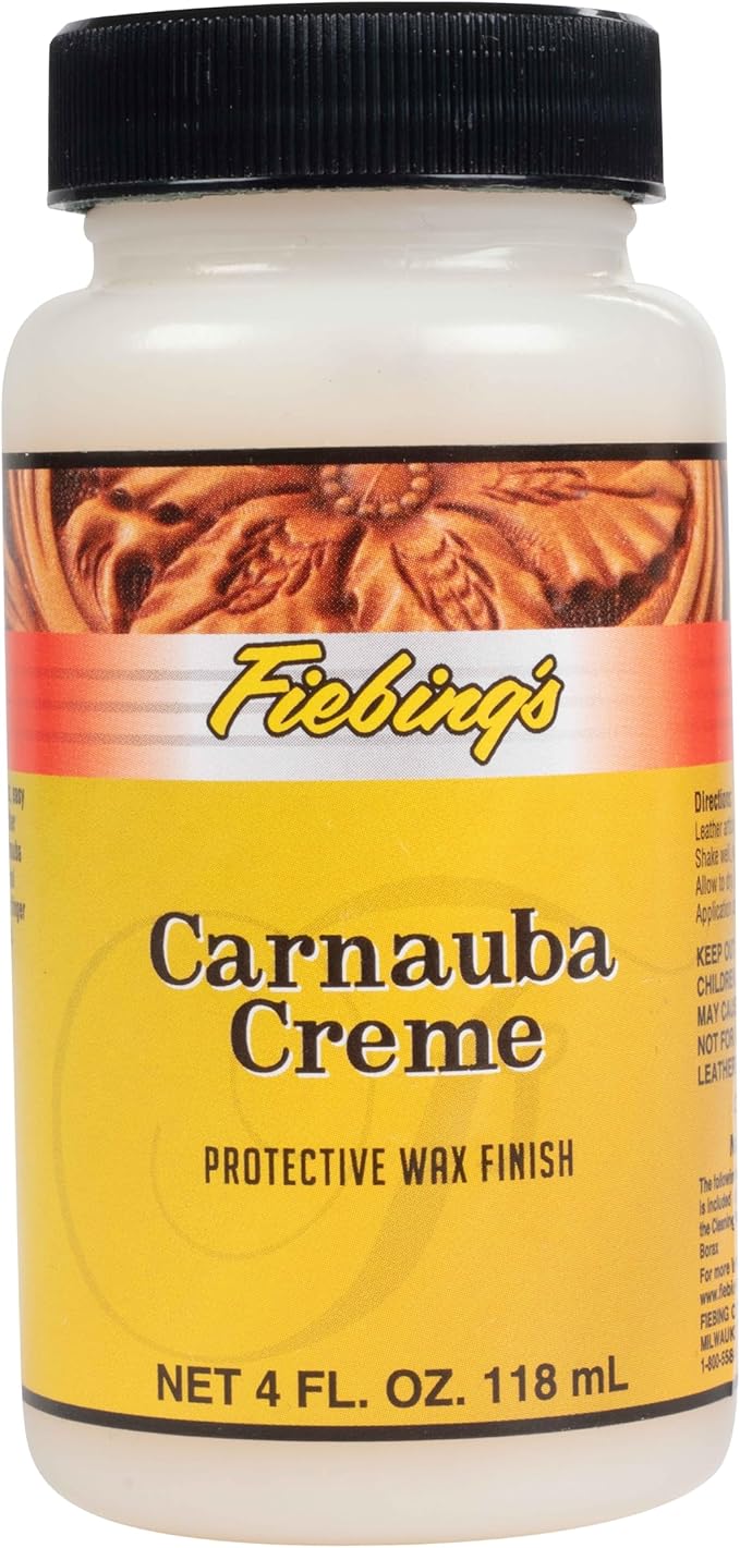 Fiebing's Carnauba Wax (4 oz) - Protective Leather Wax Creme Resists Fingerprints & Scuff Marks - Flexible, High Gloss Top Coat Finish to Restore Smooth Leathercraft, Car Seat, Boot, Shoe, Purse