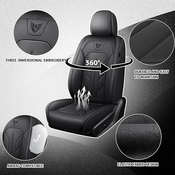 Car Seat Covers Front Seats Leather Car Seat Covers Durable Waterproof Luxury Universal Protective Interior Covers for SUV Pick-up Most Cars Trucks (Black)