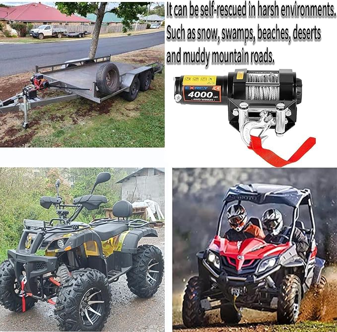 CXRCY 12V 4000 lbs Electric Winch Kits with 3/16"(4.7mm) Diameter x 32.8'(10m) Length Steel Rope ATV/UTV Winch for Towing Off Road Trailer with Wireless Remote Control and Mounting Bracket