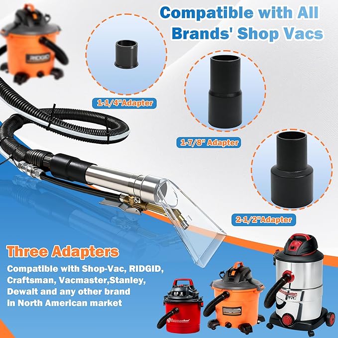 Happy Tree Universal Fit All Brands' Shop Vac Extractor Hose Kit Adapter Wet-dry Extraction Accessory for Upholstery & Carpet Cleaning Auto Detailing Wet Vaccum Accessories with 25 Feet Water Hose