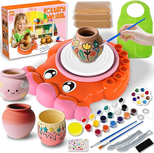 Insnug Pottery Wheel for Kids - Arts and Crafts for Kids Ages 8-12,Kid Pottery Wheel Kit Toys with Modeling Clay Sculpting Tools for Girls Boy Birthday Gift for 6 7 8 9 10 11 12+