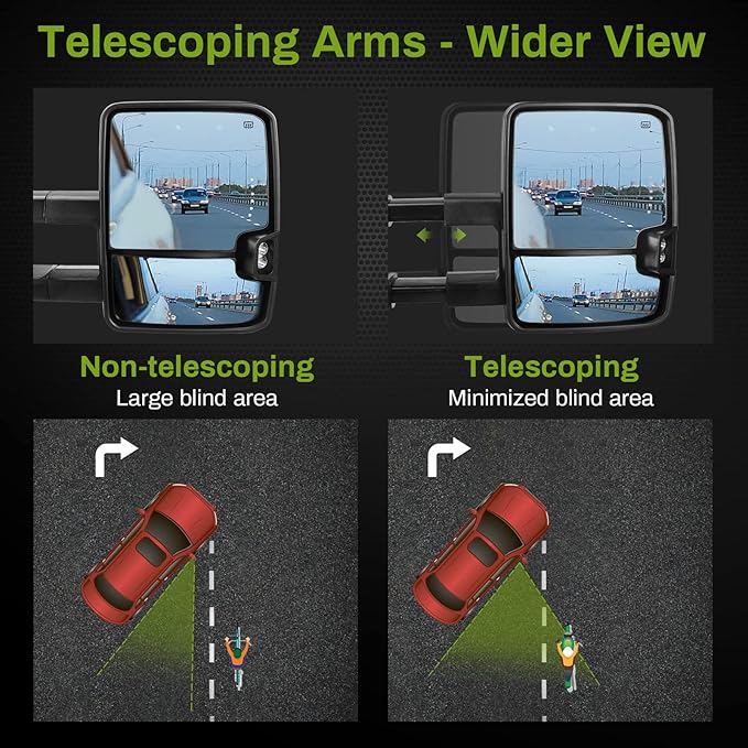AUTOSAVER88 Towing Mirrors Compatible with 1999-2002 Chevy Silverado Sierra 1500 2500, 2001-2002 GMC Yukon XL Denali, LED Turn Signal Light Power Heated Telescoping Tow Mirrors Pair Set Chrome