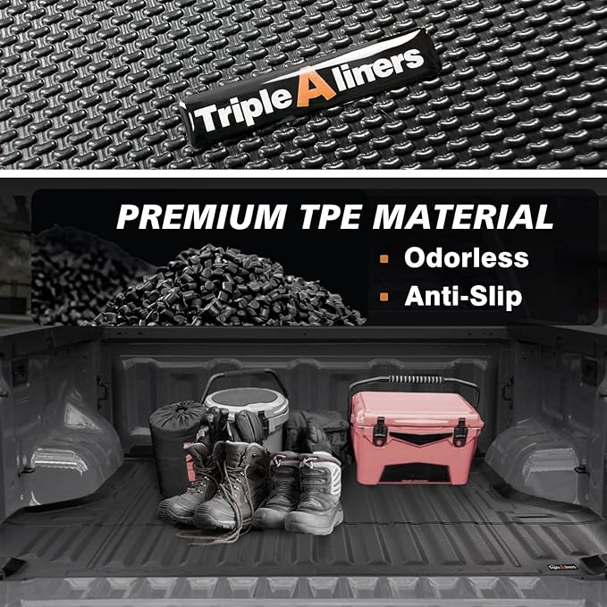 TripleAliners Truck Bed Mat Compatible with 2024 2025 Ford Ranger Accessories 5FT Vehicle Perfectly Flush All Weather Protection TPE Heavy Duty Pickup Car Bed Cargo Mat Bed Liner