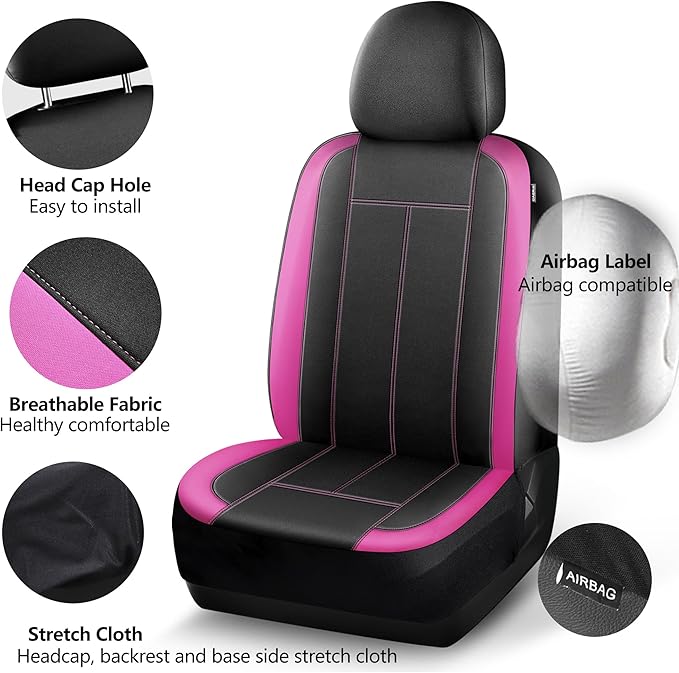 Seat Covers Neoprene Waterproof, Premium Cloth Car seat Covers Full Set, Composite EVA, Airbag Compatible, Universal Fit Automotive Seat Covers for Most Cars,Trucks,SUVs((Black Pink 816)