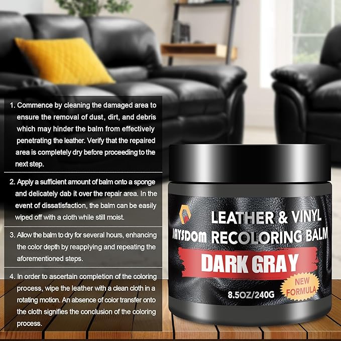 Leather Recoloring Balm, Leather Repair Kit, Leather Dye, Leather Color Restorer, Leather Scratch Remover, Leather Couch Paint, Repair, Leather Scratch Repair, Leather Restorer(Dark Gray with Oil)