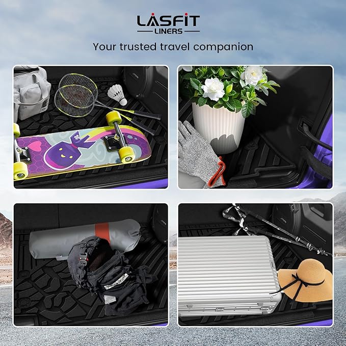 LASFIT Trunk Mat for Jeep Wrangler JL 2018-2024 2025 4 Door Cargo with SUBWOOFER, All Weather TPE Custom Fit Cargo Mat Fit for Flat Load Floor Gas Type, Black (Not for JK/Not PHEV/Not 2-Door)