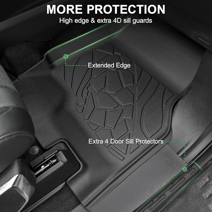 Floor Mats Customized Fit for Ford F250 F350 F450 F550 2017-2025 2026 SuperCrew Cab Bucket Seat with Under Seat Storage, All Weather TPE Car Mats, Door Sill Guards Accessories