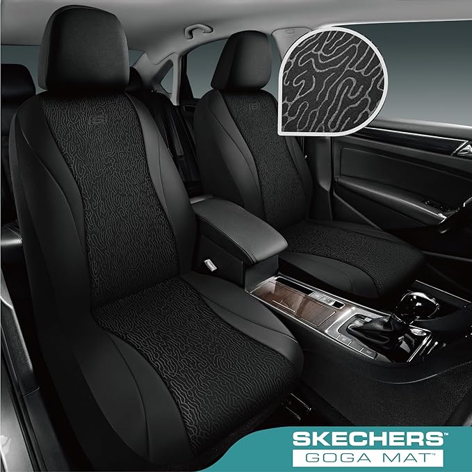 Skechers Car Seat Covers,Leather Seat Covers with GOGA Mat Technology,Waterproof Car Seat Covers Front Seats,Airbag Compatible,Comfort Universal Fit for Most Cars,Vans,Trucks,SUVs,Black