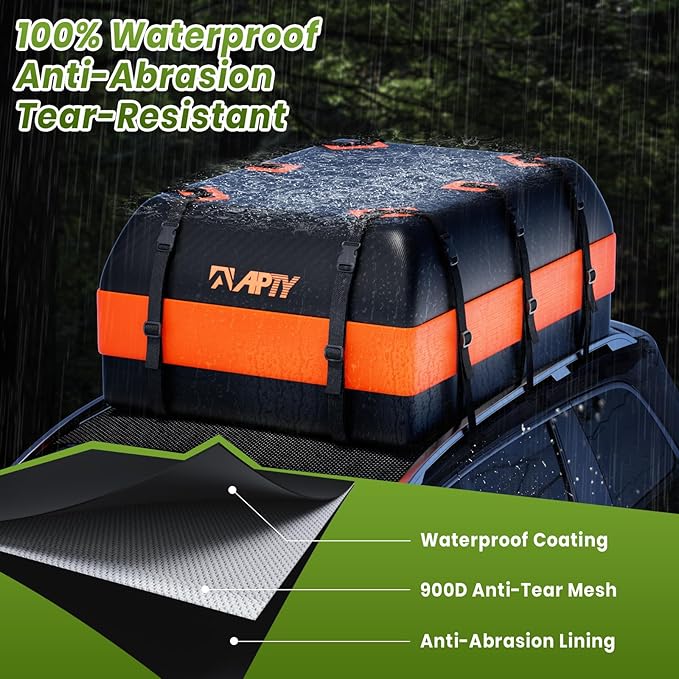 21 Cubic Feet Car Rooftop Cargo Bag Carrier, Soft Roof Top Luggage Bag for All Vechicles with/Without Racks - with Waterproof Zip, Luggage Lock, Anti-Slip Mat, Storage Bag, Door Hooks