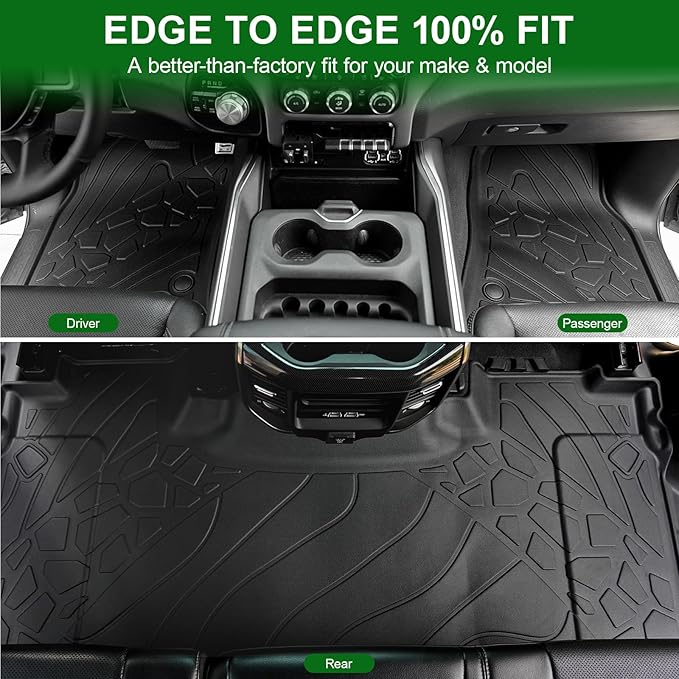 Car Floor Mats Fit for Dodge Ram 1500 Crew Cab 2019-2024 New Body (NOT Classic Models) Rear Row with Under-seat Storage, All Weather Truck Floor Liners Front & 2nd & Door Sill Guards Black Accessories