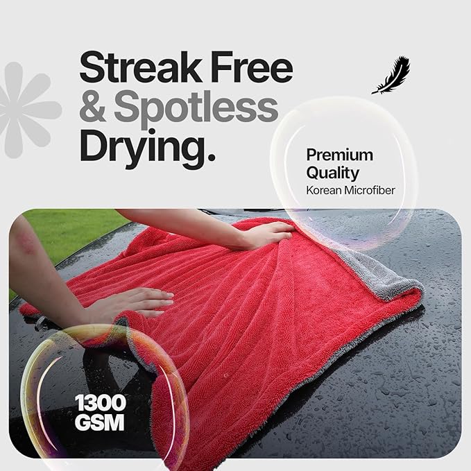 Quick & Effortless XL (36x24) Car Drying Towel with Double Twisted Loop - 1300GSM Super Absorbent Microfiber Towel Perfect for Large Vehicles, The Ultimate One-Pass Shine Zero Streaks, Zero Spots