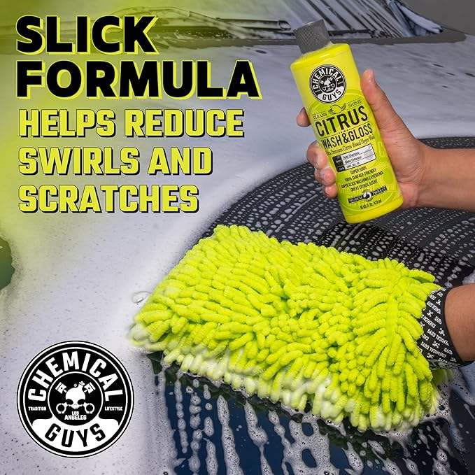 Chemical Guys Citrus Wash & Gloss Car Wash Soap – High Foaming Auto Shampoo for Foam Cannons, Guns and Buckets – Safe on Paint, Clear Coat and Wax, Enhances Gloss and Depth, 128 oz - Citrus Scent