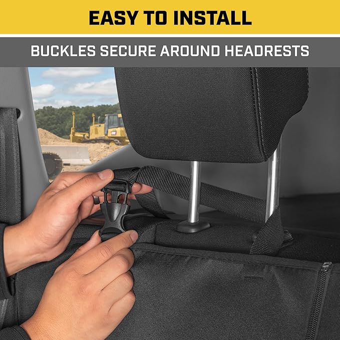 Cat Flexfit™ Black Rear Seat Cover for Car, SUV, & Truck - Durable Canvas Material Back Car Seat Covers 60/40 Split Bench Protector - Back Seats Cover & Rear Bench Protector Interior Accessories