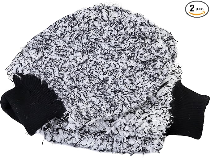 TAKAVU Microfiber Cleaning Mitt, 2 Pack Premium Cyclone Car Washing Gloves, Scratch-Free Lint-Free Wash Mitts, Holds Tons of Sudsy Water for Effective Washing, Machine Washable (Black & White)