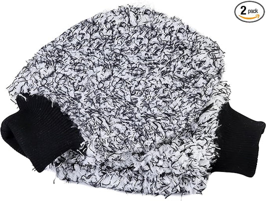 TAKAVU Microfiber Cleaning Mitt, 2 Pack Premium Cyclone Car Washing Gloves, Scratch-Free Lint-Free Wash Mitts, Holds Tons of Sudsy Water for Effective Washing, Machine Washable (Black & White)