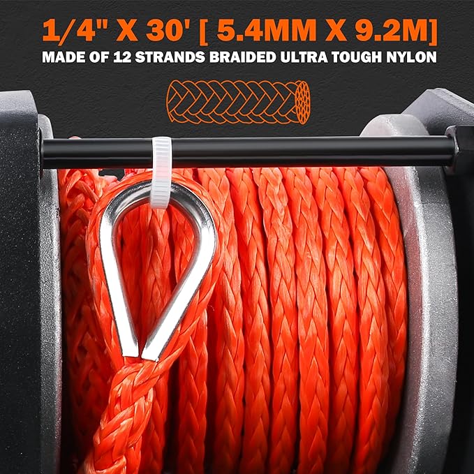 ZESUPER 3500 lb 12V DC Electric Winch 30 ft Synthetic Rope UTV ATV Boat Trailer Winches Off Road Waterproof Towing Winch Kits with Wireless Remote Mounting Plate