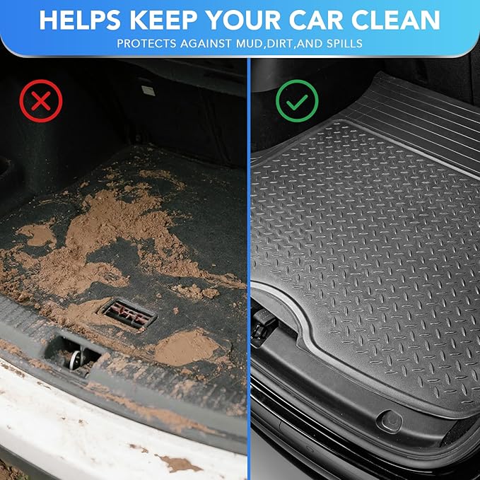 PIC AUTO Heavy Duty Rubber Trunk Cargo Liner Floor Mats, Trimmable to Fit for Car, SUV, Van, and Trucks – All-Weather Protection, Anti-Slip Backing, Easy to Clean, Durable and Long-Lasting (Gray)