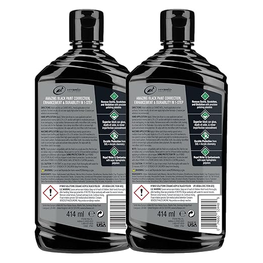 Turtle Wax 53894 Hybrid Solutions Ceramic Acrylic Black Polish and Wax Formulated for Black Car Paint, Removes Surface Scratches and Swirl Marks, Provides Water Repellency, 14 oz. (Pack of 2)