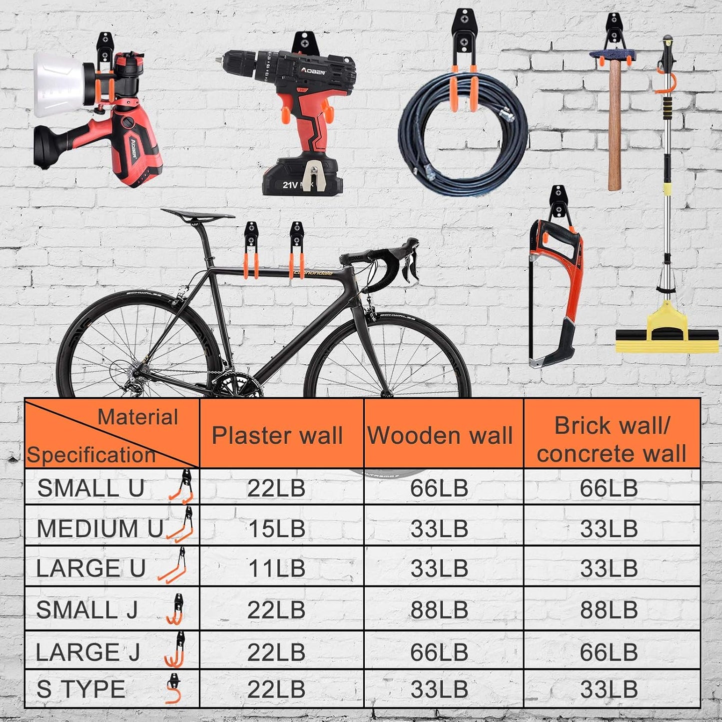 AOBEN Garage Hooks Heavy Duty, Steel Garage Storage Hooks, Utility Tool Hangers and Broom and Mop Holder Wall Mounted for Organizing Cleaning Tools, Mops, Garden Tools (S, 10 Pack)