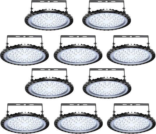 Viugreum 10 Pack 200W UFO LED High Bay Light, 20000LM 6500K Daylight White LED Warehouse Lighting, IP65 Waterproof Commercial Bay Lighting for Garage Barn Workshop