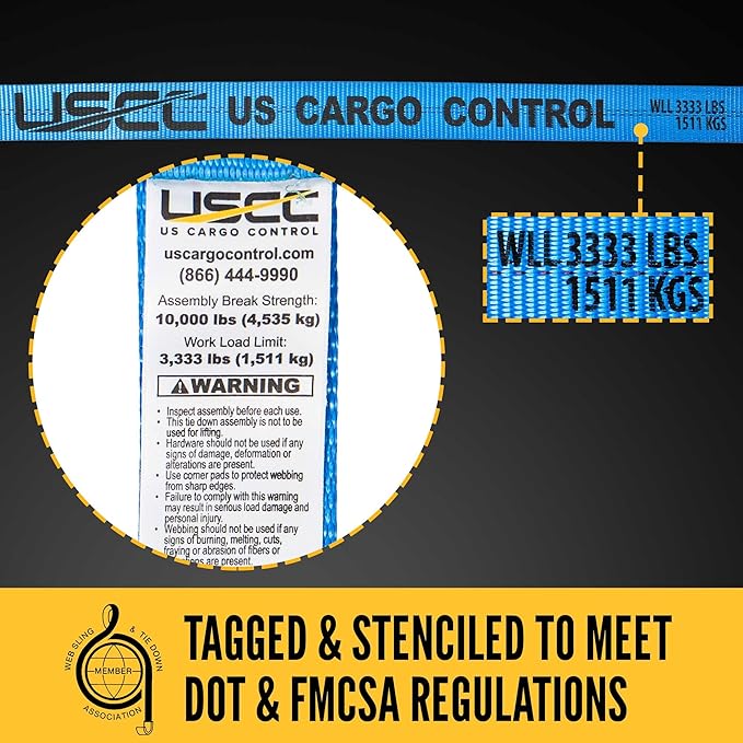 US Cargo Control 2 Inch x 18 Foot Heavy Duty Ratchet Straps with J Hooks (12-Pack), for Flatbed Trailers, 3,333 LBS Working Load Limit, Blue Ratchet Straps