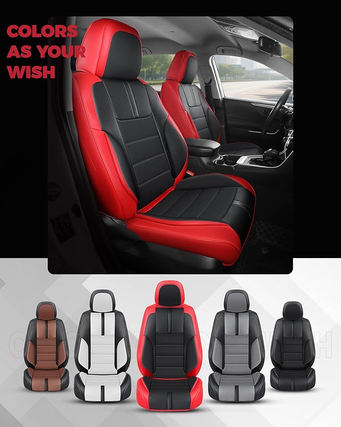 FREESOO Red Black Front Car Seat Covers - Faux Nappa Leather Seat Covers for Cars, with Carbon Fiber Texture Seatbelt Pads, Interior Protectors Universal Fit for Most Vehicles Sedans SUV Trucks Camry
