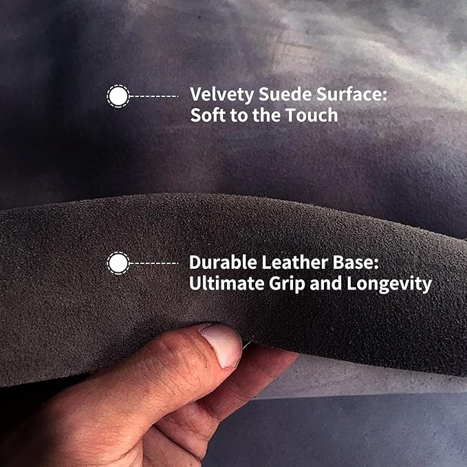 Suede Leather Steering Wheel Cover - DIY Stitch-On Wrap with Needle & Thread (Multiple Thread Colors), Breathable Cowhide, Non-Slip Grip, Fits 16-17 Inch, Comfortable & Durable for Year-Round Use