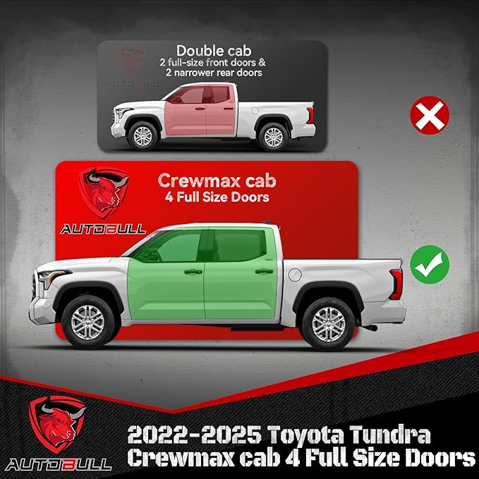 6 Inches Running Boards Side Steps Compatible with 2022 2023 2024 2025 Toyota Tundra Crewmax Cab 4 Full Size Doors, Black Textured Aluminum Nerf Bars