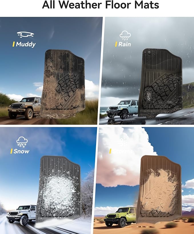 3W Floor Mats & Cargo Liner Custom Fit for Jeep Wrangler 4XE 2021-2024 2025 (Non JL/JK), All Weather TPE Rubber Heavy Duty Car Liner Trunk Mat Wrangler 4XE Accessories (Hybrid & 4 Door with Subwoofer)