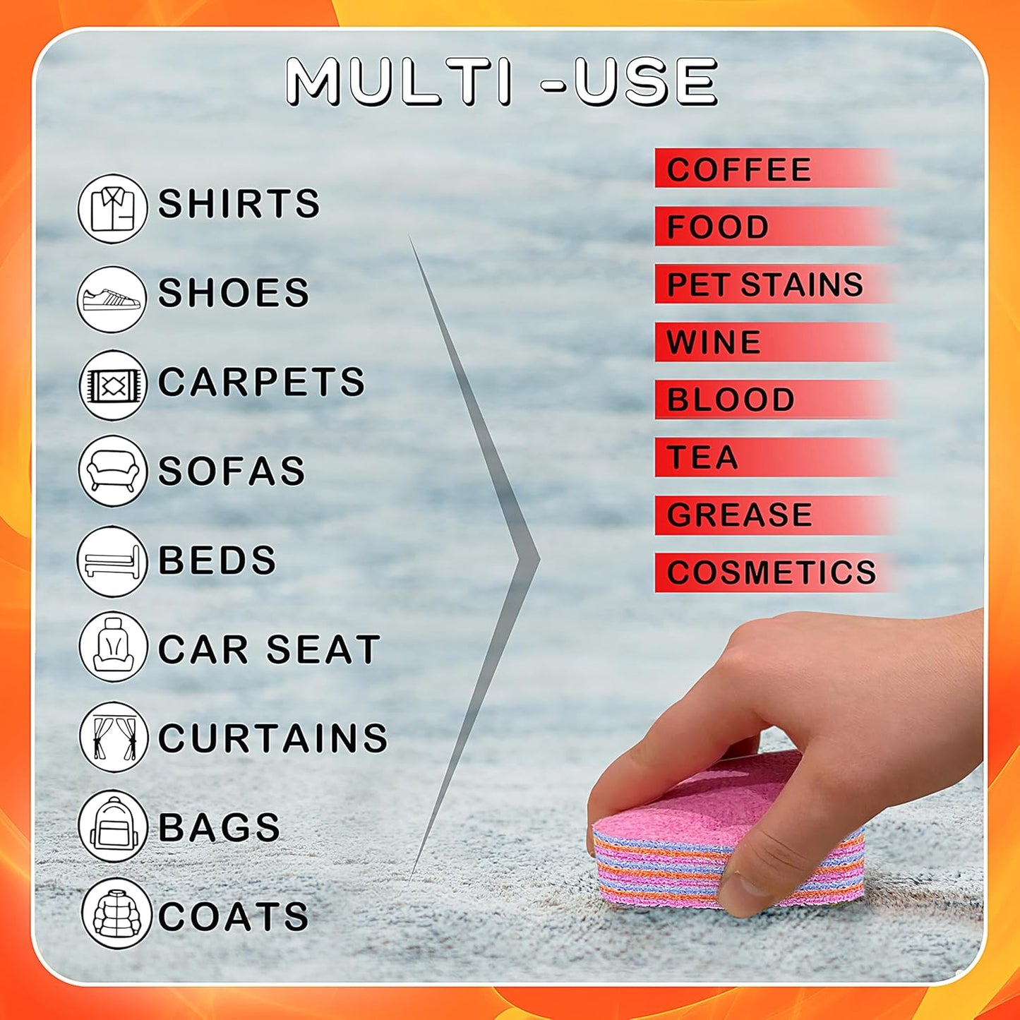 Magical Fiber Stain Remover- Use as Spot Remover- No Dry Cleaning Food, Grease, Coffee Off Laundry, Tea, Fabric, Pet Stains, Stain Remover Sponge Clothes, Carpet, Sofa, Mattress & Upholstery (5 Pack)