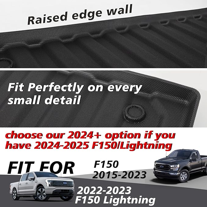 TripleAliners Truck Bed Mat Compatible with 2015-2023 Ford F150 & Lightning Accessories 5.5FT Flush All Weather Protection TPE Heavy Duty Pickup Cargo Mat