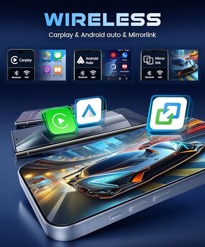 2 DIN Car Stereo Wireless CarPlay Android Auto, 7-INCH IPS Touch Screen Head Unit Android System [4+64GB] Double Din Car Radio BT5.0, WiFi, EQ, USB-C Backup Camera