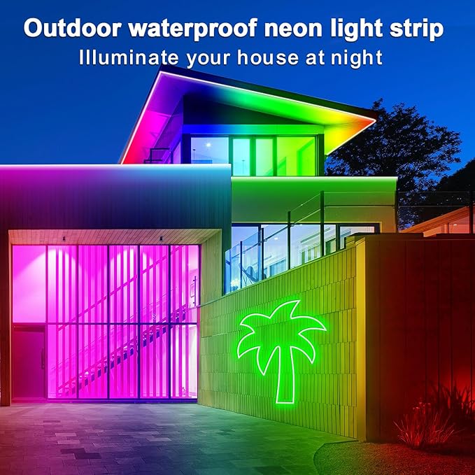 100ft LED Neon Lights 24V RGB LED Rope Lights with Remote Control APP Control IP65 Waterproof Flexible Neon LED Strip Lights for Bedroom Room Outdoors Decor (2 Rolls of 50ft)
