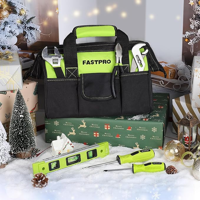 FASTPRO 236-Piece Home Repairing Tool Set, Mechanics Hand Tool Kit with 12-Inch Wide Mouth Open Storage Bag, Household Tool Set for DIY, Home Maintenance, Green