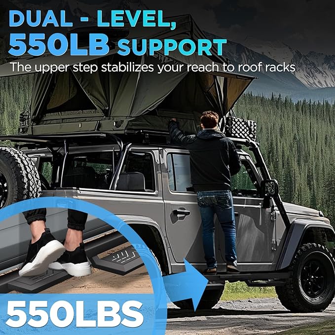 PZ Running Boards Side Steps Compatible with 09-18 Dodge Ram 1500 Quad/Extended,(Incl 19-24 Classic),10-24 Ram 2500 3500,Bolt-on Nerf Bar Step Bars,Two Stairs Textured Powder Coated