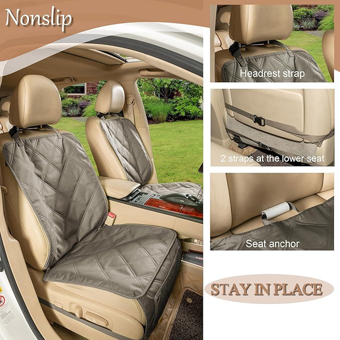 YESYEES Dog Front Seat Covers for Cars, 2 Pack Waterproof Bucket Seat Covers for Dogs with 4 Nonslip Straps, Long-Lasting Pet Car Seat Protector Universal Fit for Cars Trucks and SUVs (Khaki)