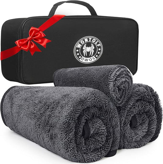 Wontolf 3-Pack Car Drying Towel, Ultra Absorbent Microfiber Towels for Cars (36" x 24"), Drying Towels Car Detailing, Streak Free, No Water Spots, Scratch-Free, with Storage Bag
