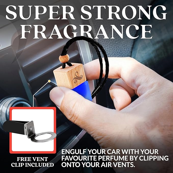 Solvère Car Air Freshener for Men | Perfume Style Freshener with Solvère Fragrance | Strong Freshener with Odour Eliminating Technology with Vent Clip | Car Air Freshener by Perfa