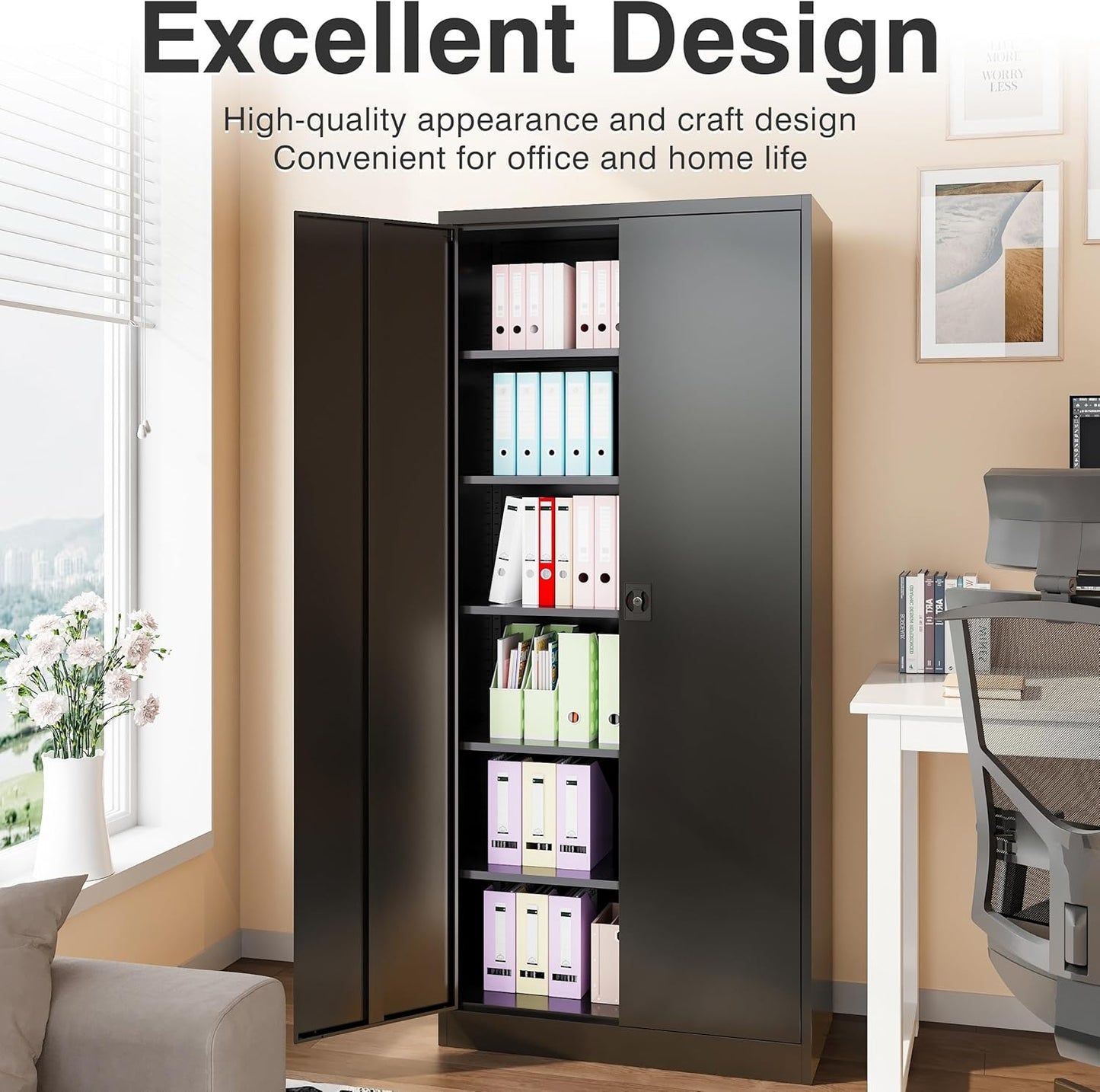 SISESOL Wide & Deep Metal Storage Cabinet with Lock & 5 Adjustable Shelves,72" Black Garage Storage Cabinet with Locking Doors,Lockable Cabinets for Home,Office,Garage,Shop,Basement 72x36x18