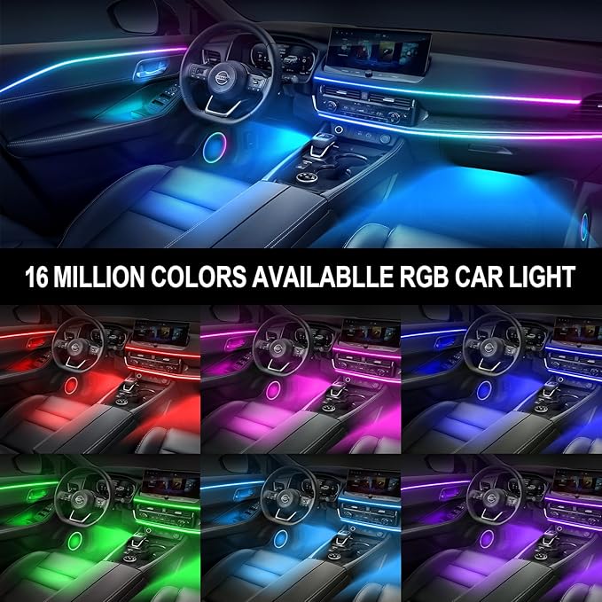 Dreamcolor Acrylic Interior Car Light 10 in 1 Automotive Ambient Light Kits with APP Control 16 Million Color 175 inches Fiber Optic Car LED Strip Light, RGB Music Sync Neon Car Lighting