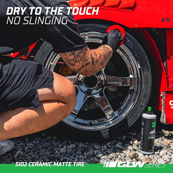 3D GLW Series SiO2 Ceramic Matte Tire Shine | Deep Matte Finish Tire Protectant | Hydrophobic & UV Resistant | Anti-Fade, No Sling | Pro Car Detailing |64 oz