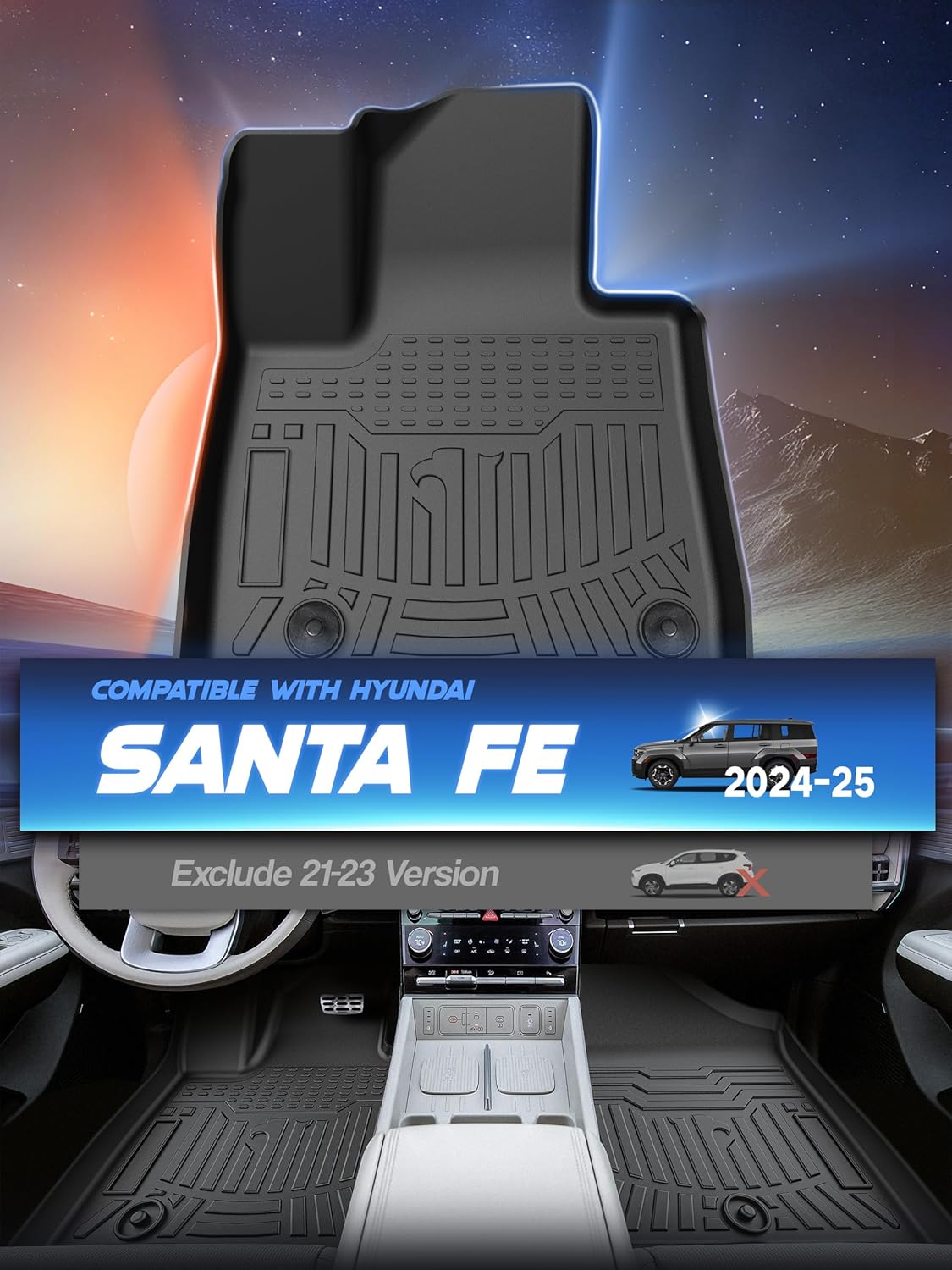 Car Floor Mats for 2024 2025 Hyundai Santa Fe Accessories(Not for Hybrid),TPE All Weather Protection Floor Mats,Custom Fit 3 Rows Car Floor Liners Set,Heavy Duty Accessories,Black